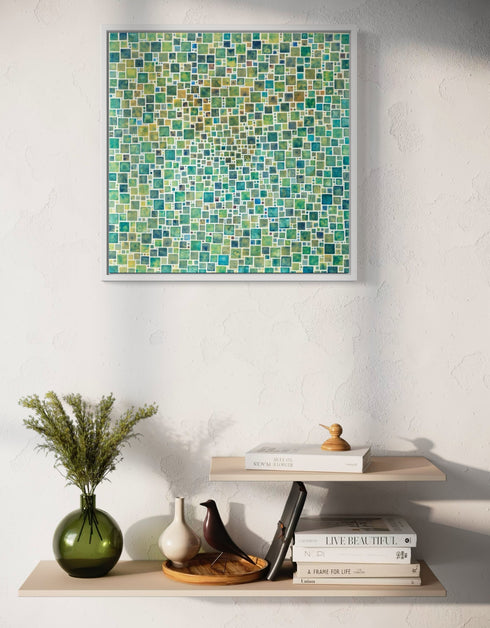 Green Squares | Framed Giclee Print on Canvas